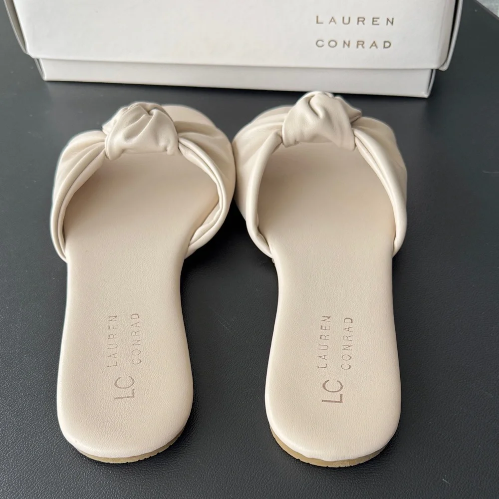 LC Lauren Conrad Cream Knotted Slide Sandals